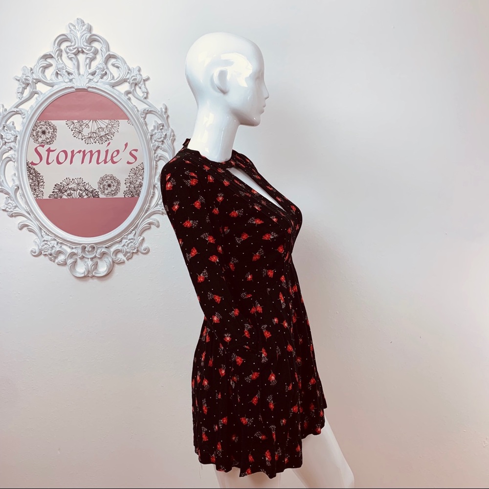Free People | Black Red Floral Dress - Picture 4 of 8